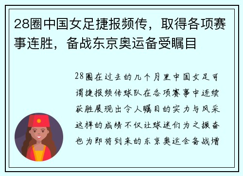 28圈中国女足捷报频传，取得各项赛事连胜，备战东京奥运备受瞩目