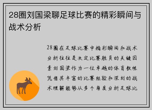 28圈刘国梁聊足球比赛的精彩瞬间与战术分析