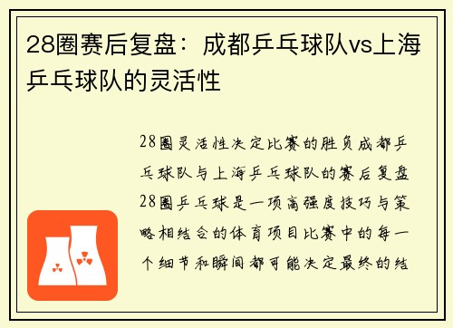 28圈赛后复盘：成都乒乓球队vs上海乒乓球队的灵活性