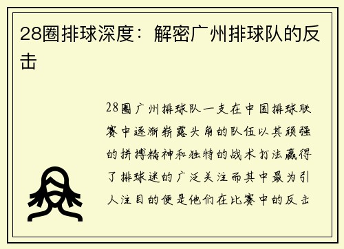 28圈排球深度：解密广州排球队的反击