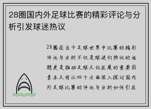 28圈国内外足球比赛的精彩评论与分析引发球迷热议