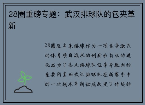 28圈重磅专题：武汉排球队的包夹革新