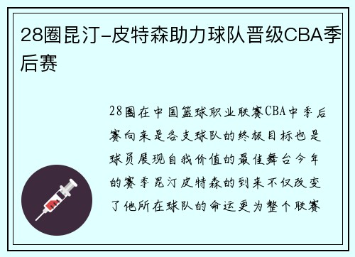 28圈昆汀-皮特森助力球队晋级CBA季后赛